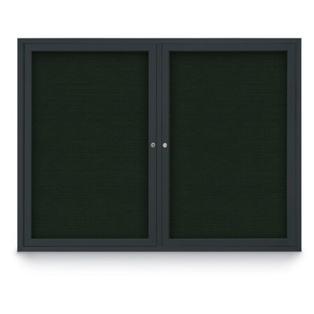 United Visual Products 48"x36" 2-Door Enclosed Outdoor Letterboard, Green Felt/Black UV1161D-BLACK-GREEN